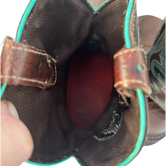 Justin Gypsy Brown Leather Teal Embroidered Cowboy Boots Womens Size 6B Boho - Picture 11 of 13